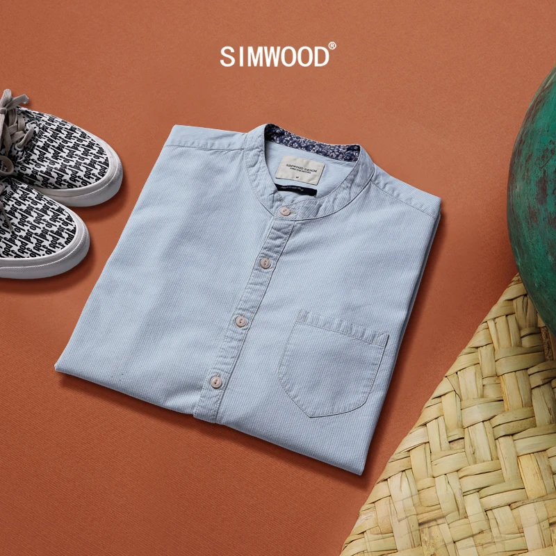 En Ligne 2019 SIMWOOD Marque Hommes Casual Shirts printemps printemps Chemise À Manches Longues Mode Slim Coton Rayé Haute Qualité CS135