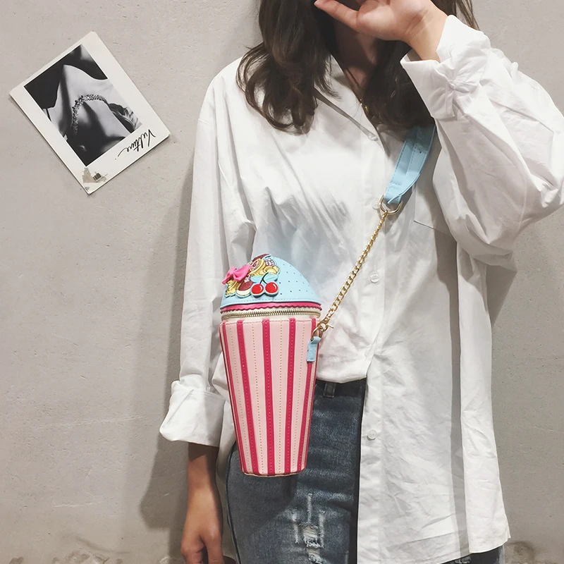 2018 Cute Cartoon Women Ice Cream Cupcake Mini PU Leather Bags Small Chain Clutch Crossbody Girl Shoulder Messenger Bag