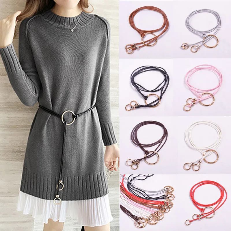 

PU leather women belt fashion thin belts for women metal ring tassel waistband for dress shirt cinturon tela mujer