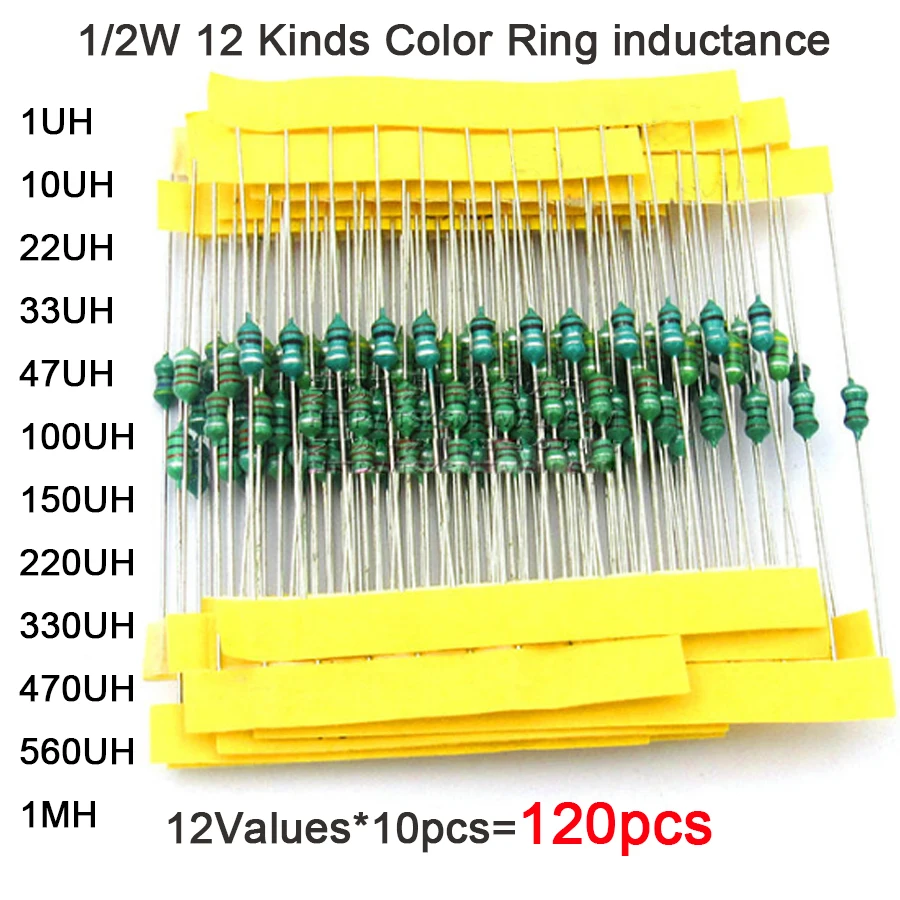 0307 DIP 1/4 Вт 12 видов цветная катушка индуктивности каждый 10 шт. индукторы Ассорти Комплект 1UH 10 22 33 47 100 150 220 330 470 560 1MUH