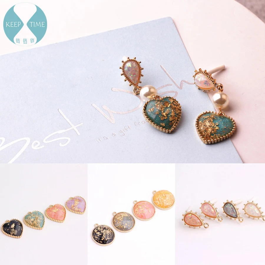 

DIY accessories alloy inner inlay gold foil love round drop geometry pendant