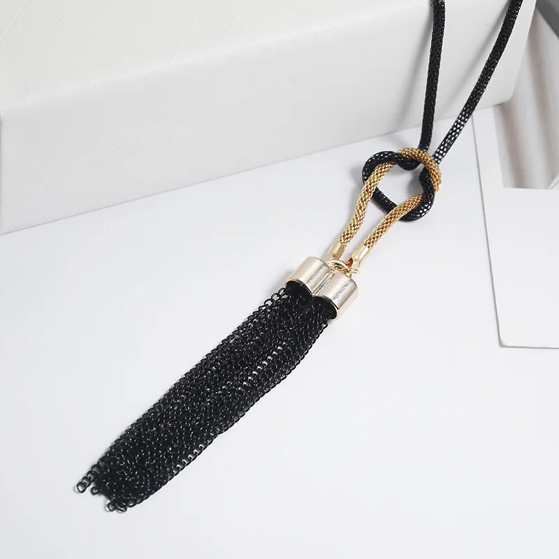 Черный кисточкой кулон ожерелье набор украшений для женщин Элегантный кисточкой серьги подарок для друзей классический EA+ NE
