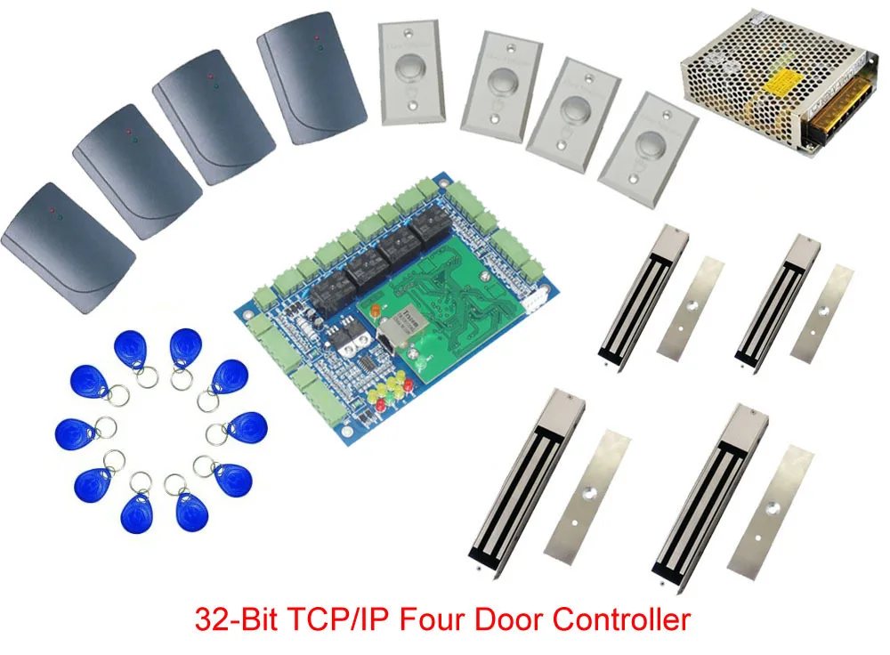 

Free ship by DHL, access control kit,TCP four door access control+power+magnetic lock+reader+exit button+10 key fob,sn:kit-L12