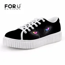 FORUDESIGNS/классические женские туфли на плоской подошве; обувь на платформе; женская повседневная обувь на толстой подошве с принтом черного кота; Женская Осенняя обувь