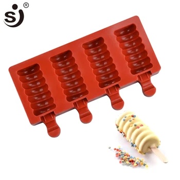 

SJ New Ice Cream Maker 4-Cavity Silicone Molds Ice Cream Shape Popsicle Moulds Freezer Safe Ice Cream Pops With Popsicle Sticks