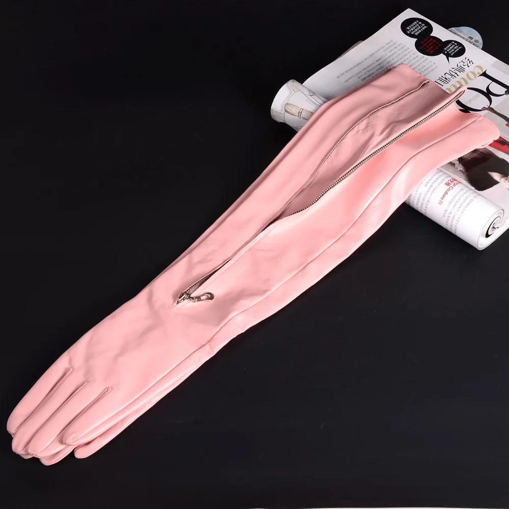 

40cm-80cm Women's Ladies Real Leather Sheep Skin Middle Invisible Zipper Evening Gloves Party Long Gloves Customziable