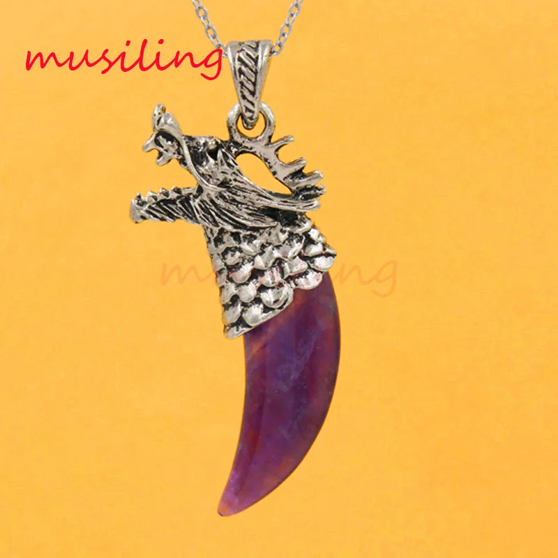 

Natural Gem Stone Dragon's Head Tooth-shape Pendants Necklace Chain Opal Lapis Lazuli etc Charms Fashion Mens Jewelry 1Pcs