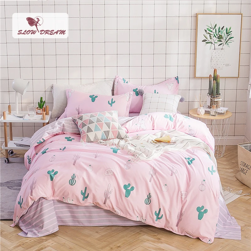 Slowdream Cactus Pink Bedding Set Nordic Duvet Cover Comforter
