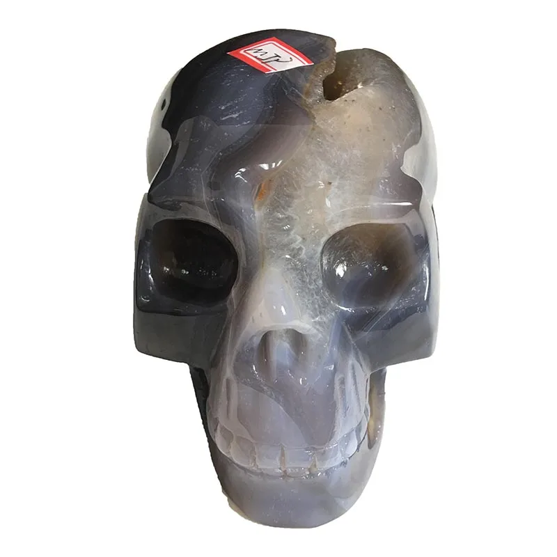 

MJP Free Shipping 087kg Hand carved Natural Agate Geode Quartz Crystal Reiki Skull For Home Decoration