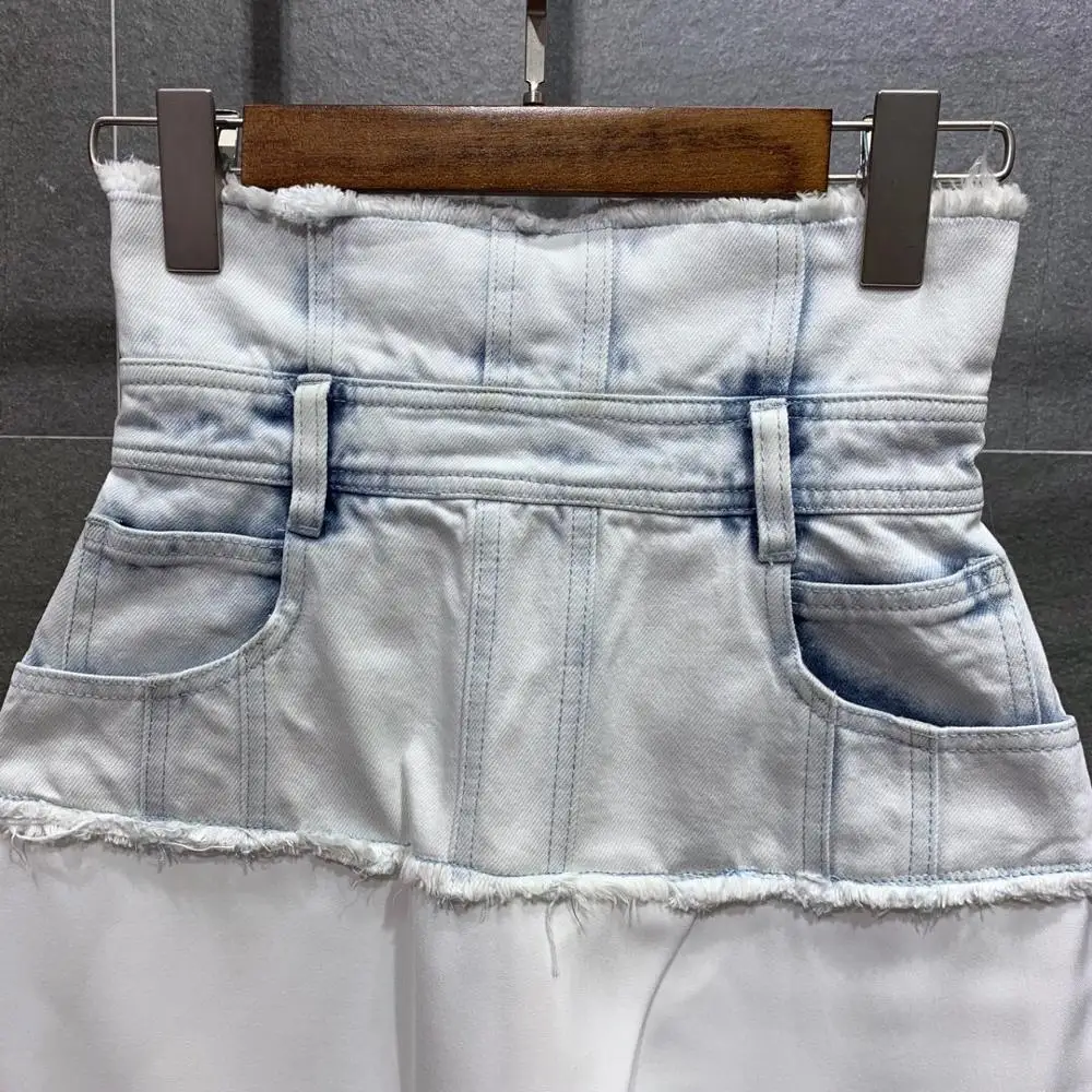 autumn new women denim patchwork high waist skirt ddxgz2