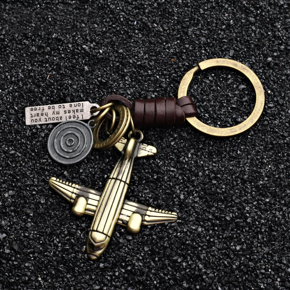 

2019 Fashion Jewelry Vintage Handwork Weave Genuine Leather airplane Keychain Simple Alloy Accessories Men Key Chain jewelry