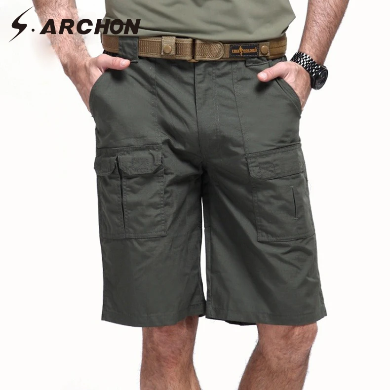 S. ARCHON Лето повседневное хлопок эластичный водостойкий Военная униформа брюки карго шорты для женщин для мужчин Rip Stop дышащий Мульти Карм