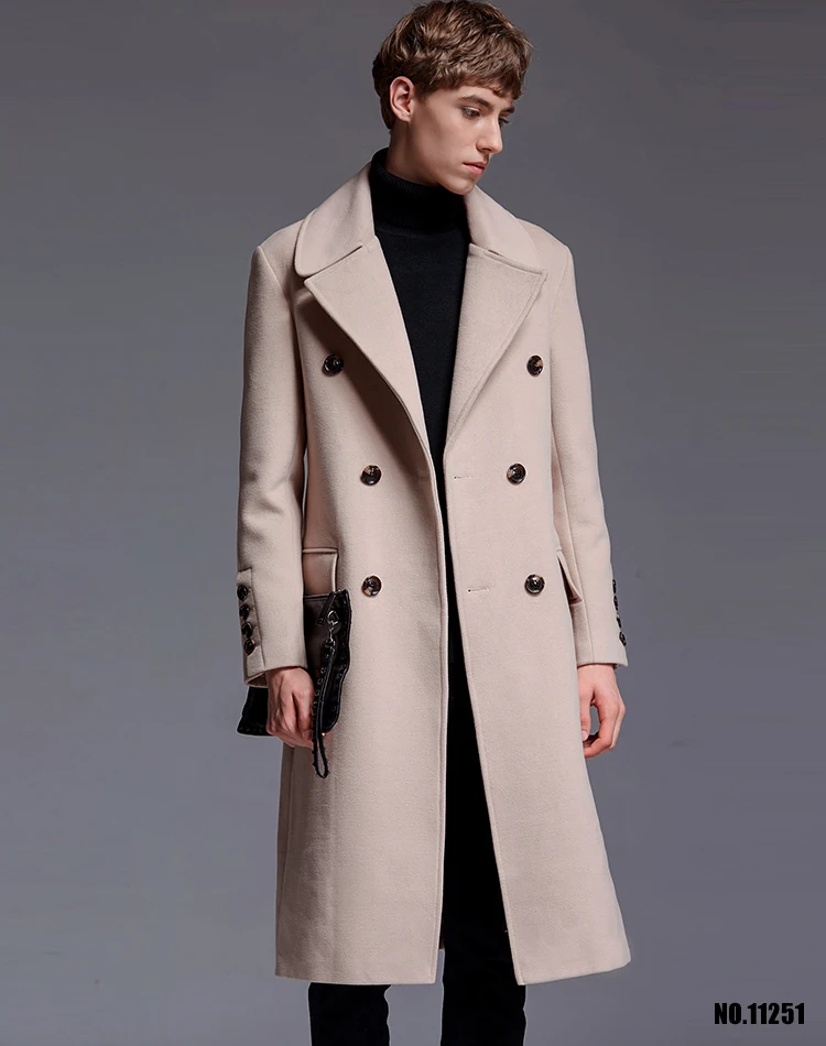 CHAOJUE Брендовые мужские удлиненные шерстяные пальто осень/зима Англия искусственный кашемир над пальто Бизнес Причинно бежевый верхняя одежда