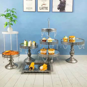 

5PCS / Set crystal white sliver pink cupcake stand mirror 3 tiers for wedding party dessert cake table decoration cake tools