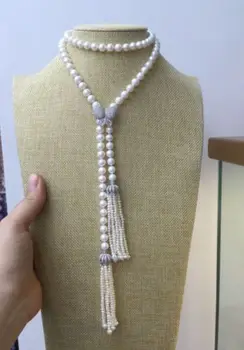 

New 38"design single strand 9-10mm south sea round white pearl necklace earrings set