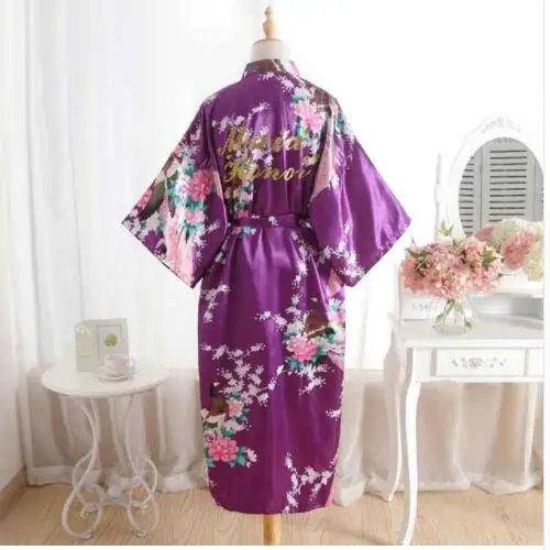 Шелковый халат для невесты, платье подружки невесты, халат для матери, женские атласные свадебные кимоно, сексуальное платье для сна, женский халат - Цвет: purple maid of honor