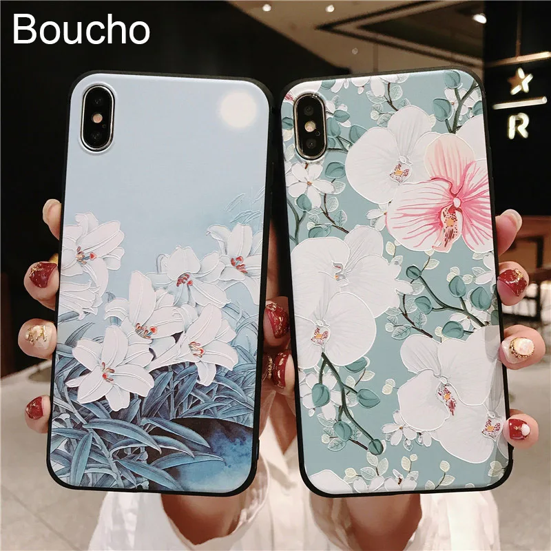 Мягкий силиконовый чехол Boucho для iPhone 5 SE S XS Max XR Ретро Цветочный телефона X 6 6S 7 8 Plus