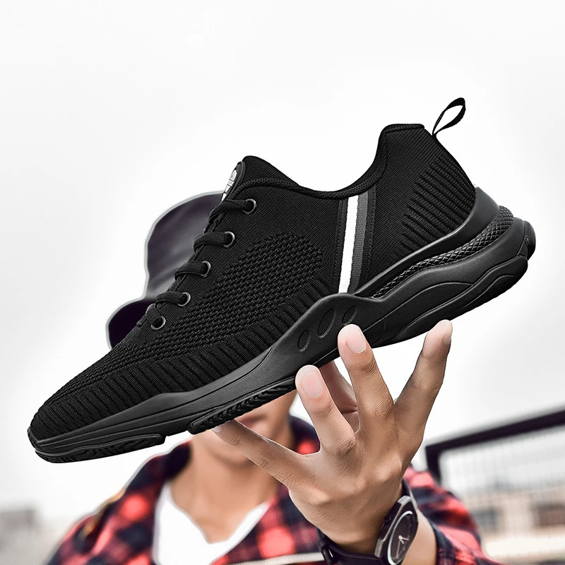 

Fashion Top Sneakers for Men Mesh Breathable Light Soft Black Shoes Men Casual Comfortable Black Walking Male Footwear Lace-up