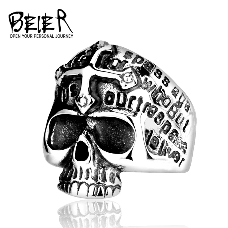 

Gothic Men's Biker Cross Demon Skull Skeleton Ring Man Personality 316L Stainless Steel Fashion Jewelry BR8-067