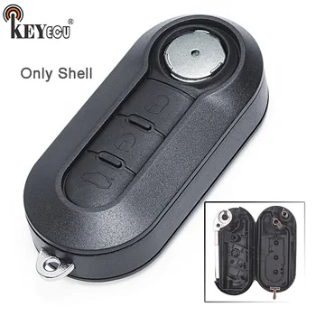 

KEYECU 2x for Fiat 500 Punto Ducato Stilo Panda Replacement 3 Button Flip Folding Remote Key Shell Case Fob