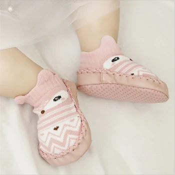 

Toddler Baby Shoes soft sole Newborn Infant First Walker cartoon owl fox cute animals home sock shoe with PU leather rubber sole