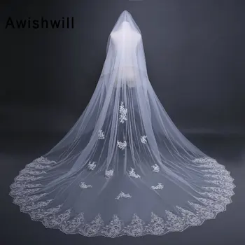 

White/Ivory Wedding Veil 3m Long Comb Lace Mantilla Cathedral Bridal Veil With Comb Wedding Accessories Veu De Noiva Real Photos