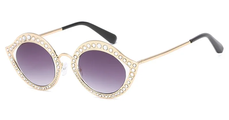 CCSPACE Кристалл кошачий глаз, декоративные солнцезащитные очки, овальная металлическая оправа, женские Брендовые очки, дизайнерские женские очки с защитой от ультрафиолета 45273 - Цвет линз: C2 RoseGold gray