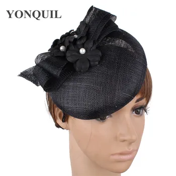 

4-layer millinery caps sinamay base vintage black women fascinators hats wedding floral headwear hair clips fashion High quality
