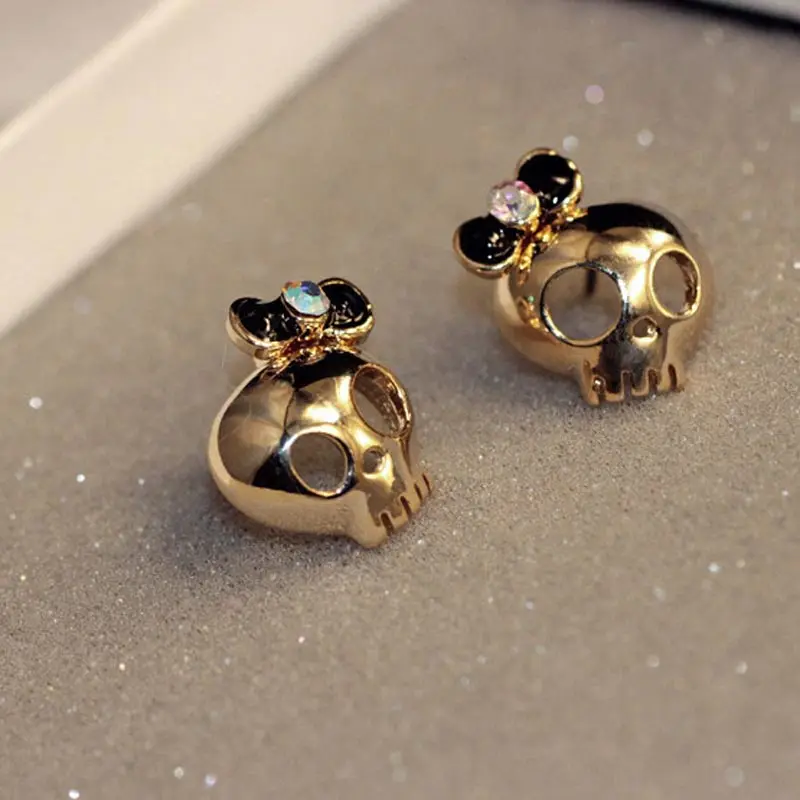 Skull Earring New Fashion Hot Sale Super Cute Crystal Bowknot Skull Ear