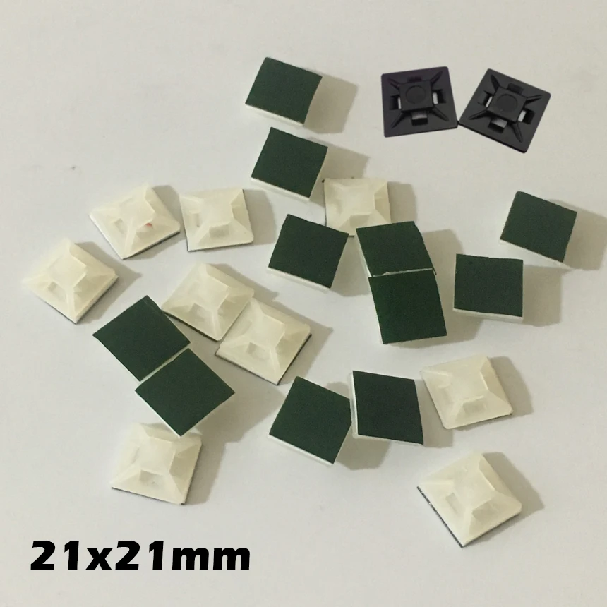 

100pcs 21x21mm 21*21 White Black Nylong Square Plastic Green Self Adhesive Wire Zip Fixed Seat Holder Cable Tie Mount Base