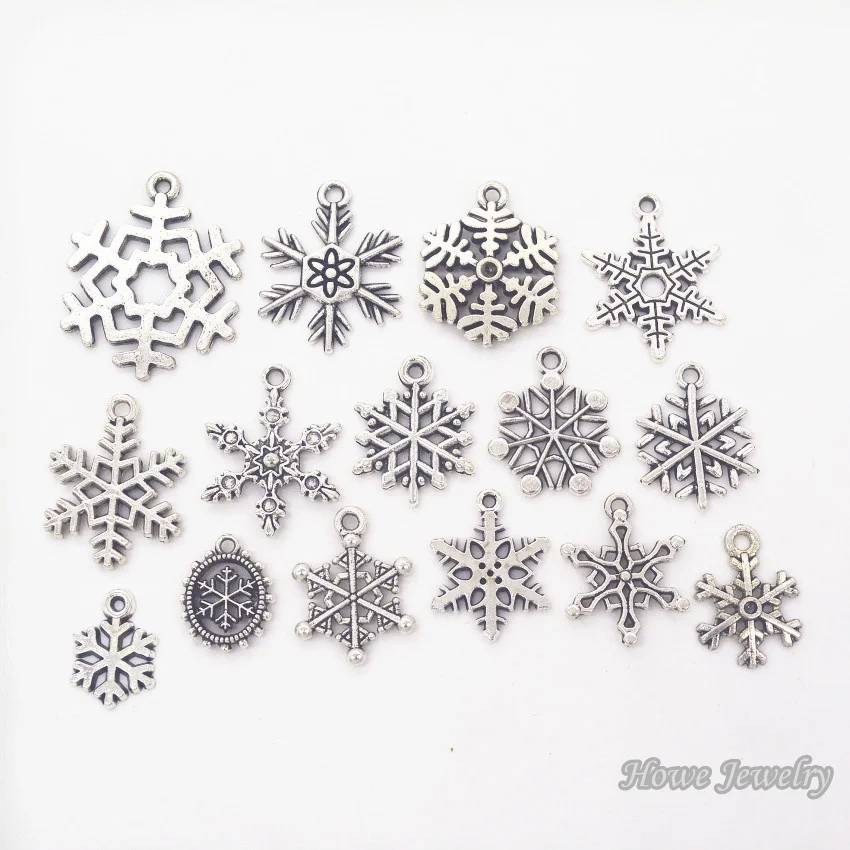 

New mixed 45pcs Christmas snowflake Antique silve Tone Pendant DIY European Style Jewelry Making Q009