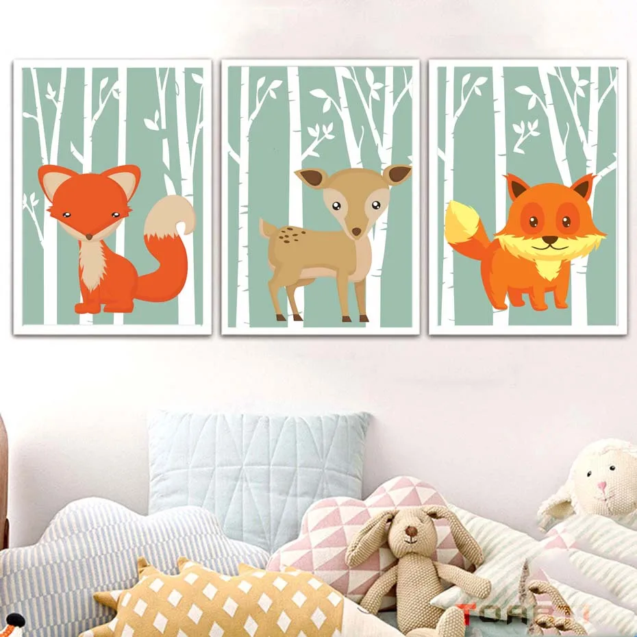 Wall Picture Mural Woodland Hedgehog Animals Cartoon Poster For Kids Nursery Playroom Wall Art Prints Canvas Painting Home Decor (6)