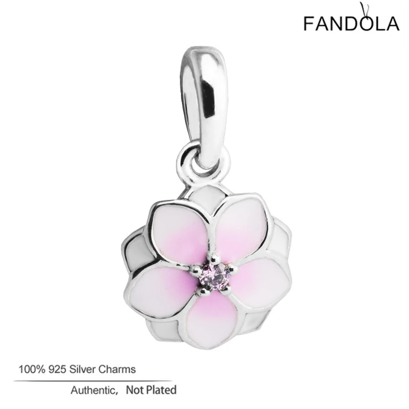 

100% 925 Sterling Silver Magnolia Bloom Dangle Beads for Jewelry Making Fits Women Charms Silver 925 Original Bracelet Valentine