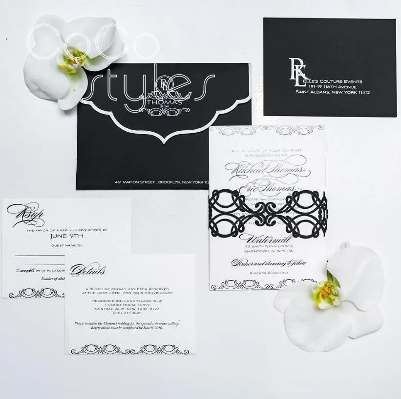  Cocostyles custom vintage gold foil invitation card with laser cut belly band and match envelope fo - 32891546247