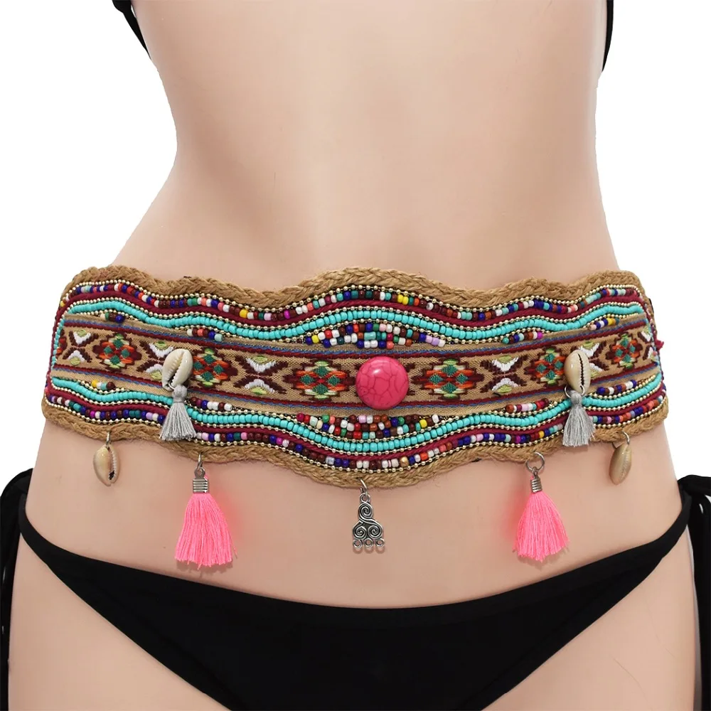 

Bohemian Woven Resin Beads Statement Waist Belly Chains Waistbands Jewelry India Bridal Nigeria Wedding Hollow Flower Dress Belt