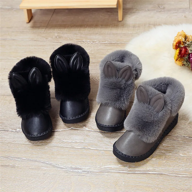 

2018 winter new women boots rabbit ears cute flats boots waterproof and velvet thick warm cotton plush ankle slip-on shoes #40A