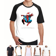 Funny t shirt men novelty women tshirt Spider-Man Happy Holidays Santa Hat Vintage T-Shirt