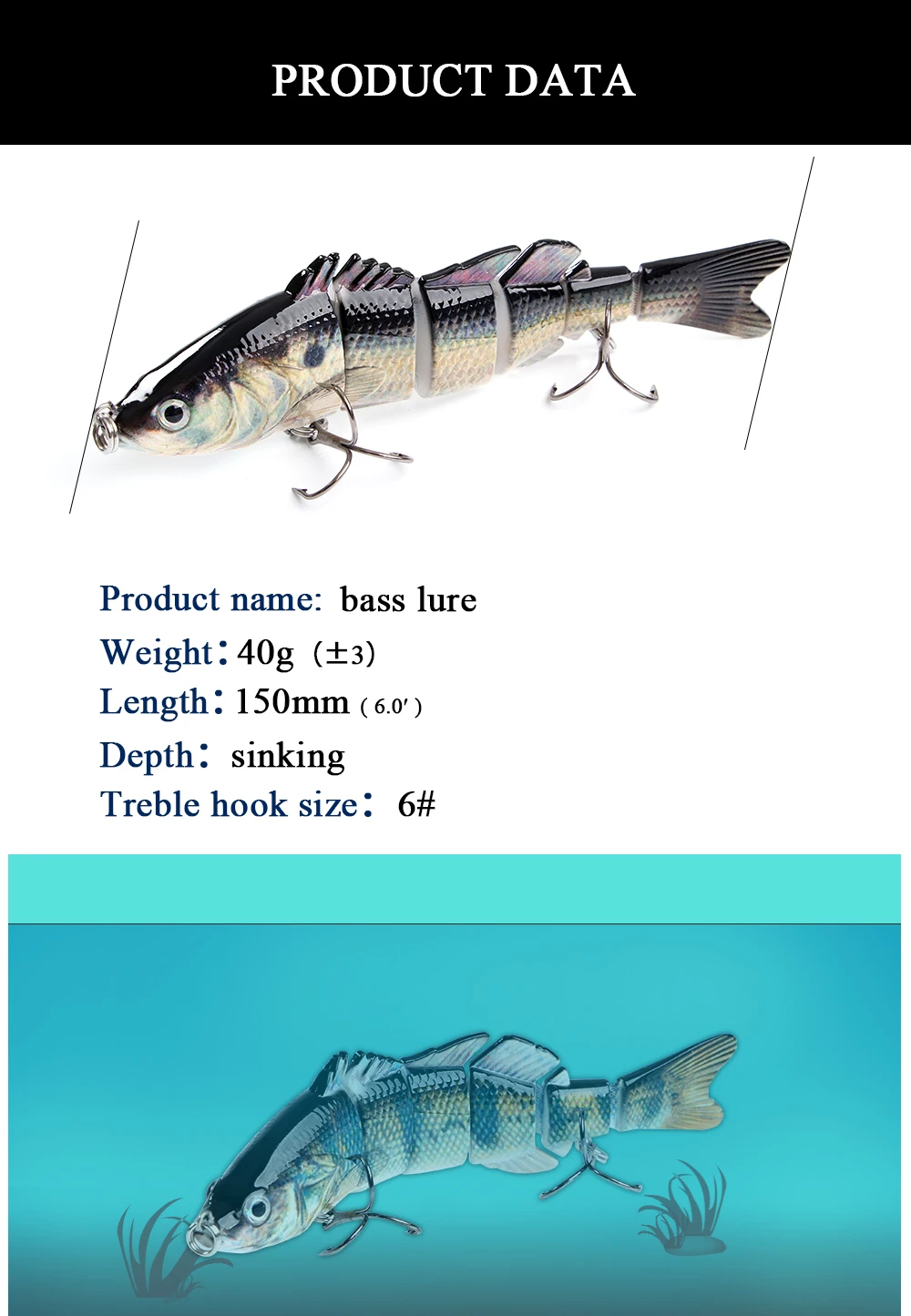FTK 1 шт. рыболовная приманка 150 мм 40 г Тонущая 6 сегментов соединенная приманка твердая приманка для рыбалки Swimbait кренкбейт воблеры наживки на окуня