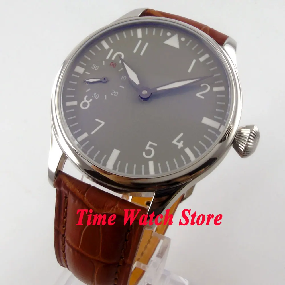 

Classic Parnis 44mm grey dial luminous Asia 6497 mechanical hand winding movement Men's watch 458A