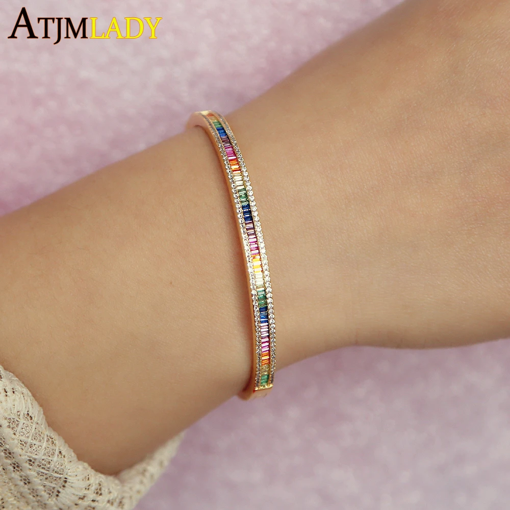 

rainbow cz cuff bracelet for women 56-58mm gold color 2019 christmas delicate jewelry multicolor bangle for wedding engagement