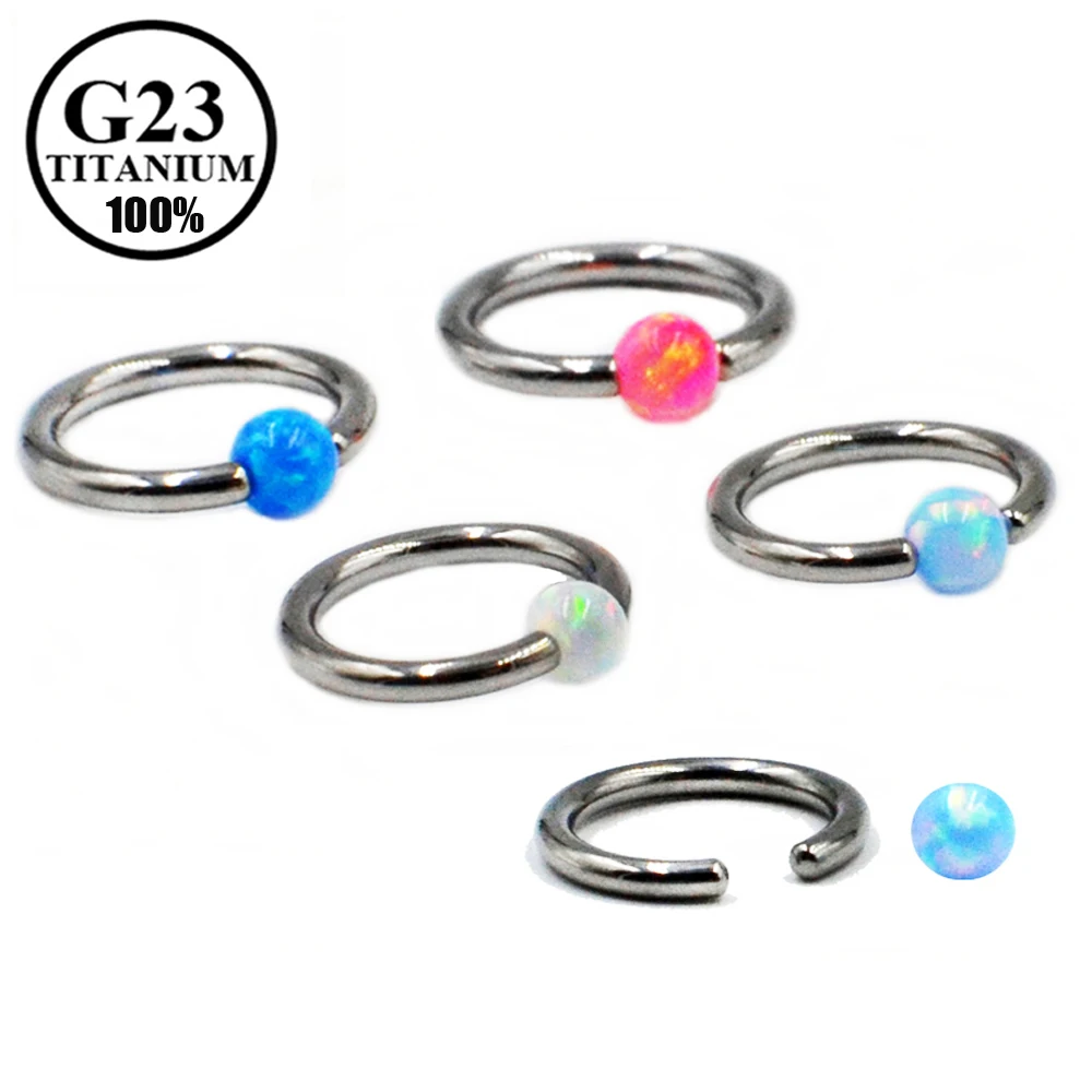 

1PCS Opal Titanium Nose Rings Helix Piercings Septum Piercing Ear Tragus Ring Cartilage Earrings Circular Bead Ring Body Jewelry