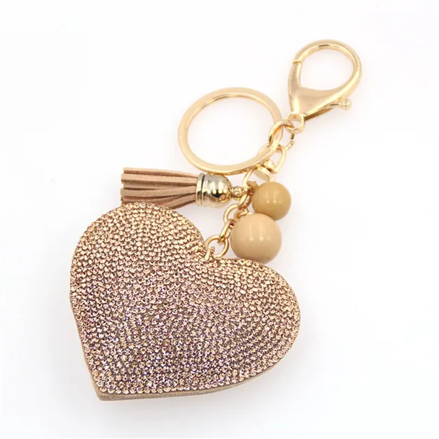 Fancy&Fantasy New Love Heart Keychain For Women Crystal Beads Key Ring