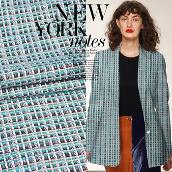 

Preparation of popular Blue Plaid linen fabrics imported DIY delicate woven jacket