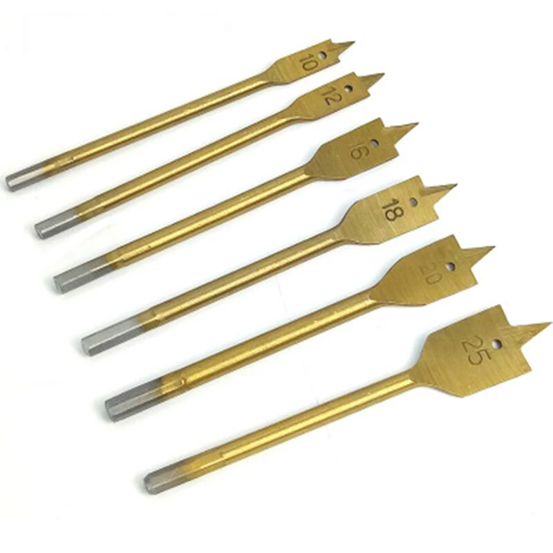 KALAIDUN 6Pcs Drill Bits Set 10-25mm Titanium-plated Reaming Flat Hexagonal Handle  Woodworking Big-eye Hole Opener Tool Kit10
