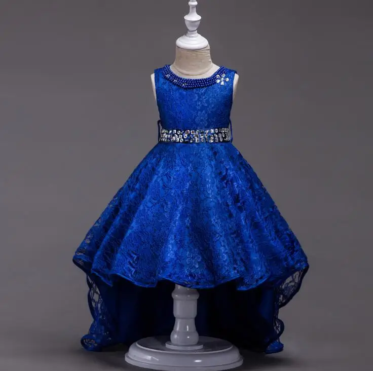 

Royal blue Claret red Long tail floor-length scoop o-neck holy communion tutu prom kids communion flower girl pagent dress