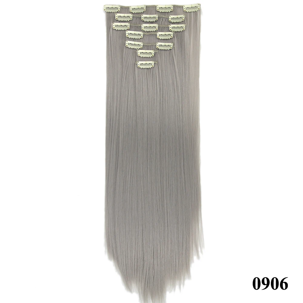 Soowee 60 см длинные прямые высокотемпературные синтетические волосы для косплея черного и серого цвета, накладные волосы на заколках - Цвет: # 1B/Серебристо-серый