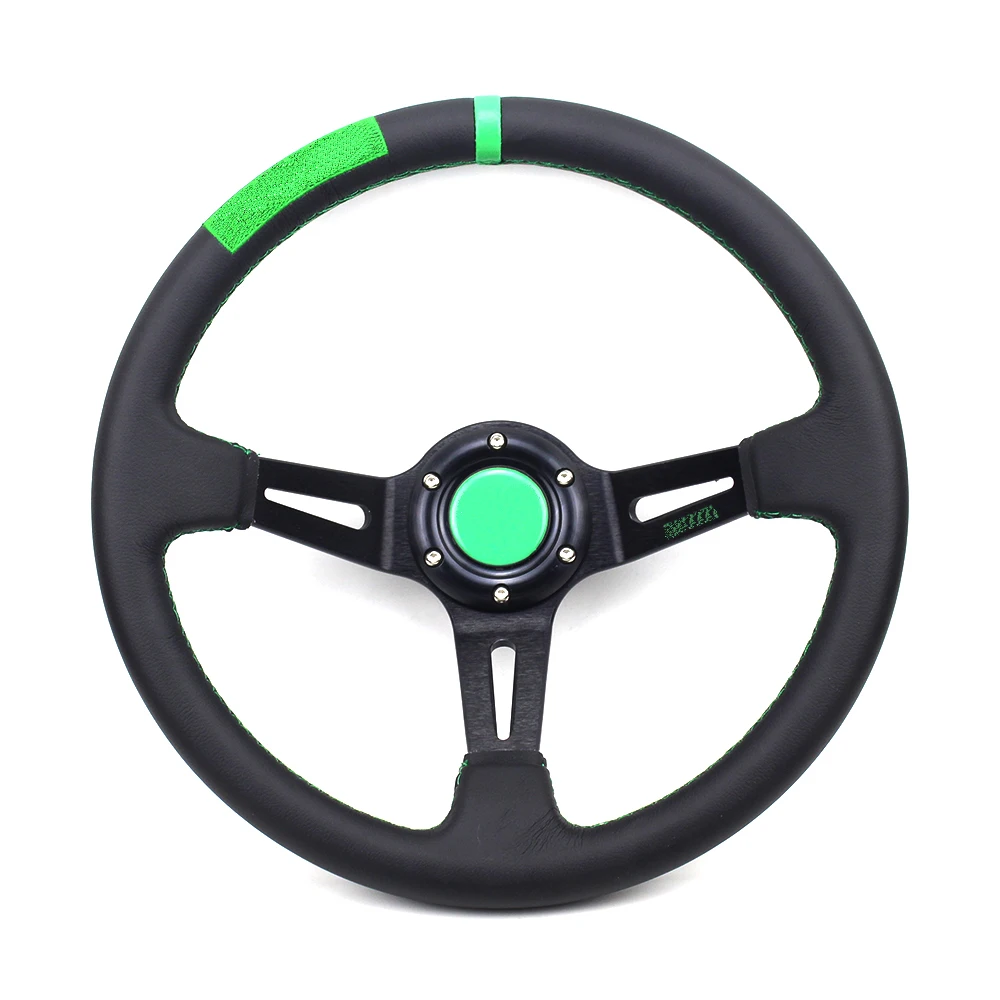 

14 Inch Green color Deep Dish Leather Racing Car Sport Steering Wheel
