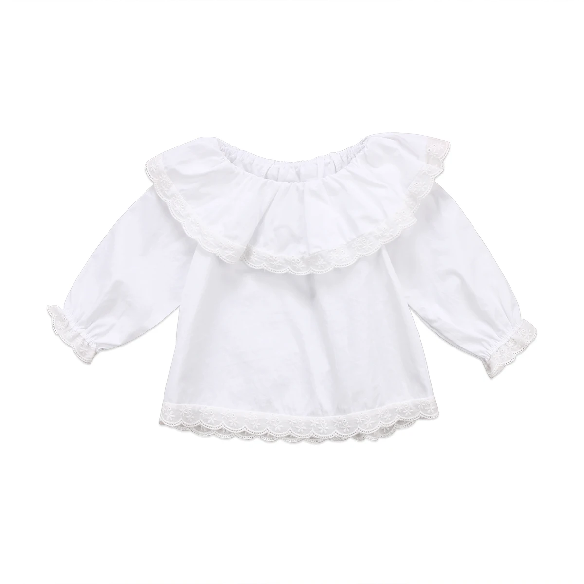 Красивая кружевная футболка принцессы футболка с длинными рукавами и воротником Одежда для новорожденных девочек - Цвет: Белый