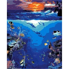 YIKEE декоративный холст масло ЖИВОПИСЬ по номерам, Краска по количеству подводный мир