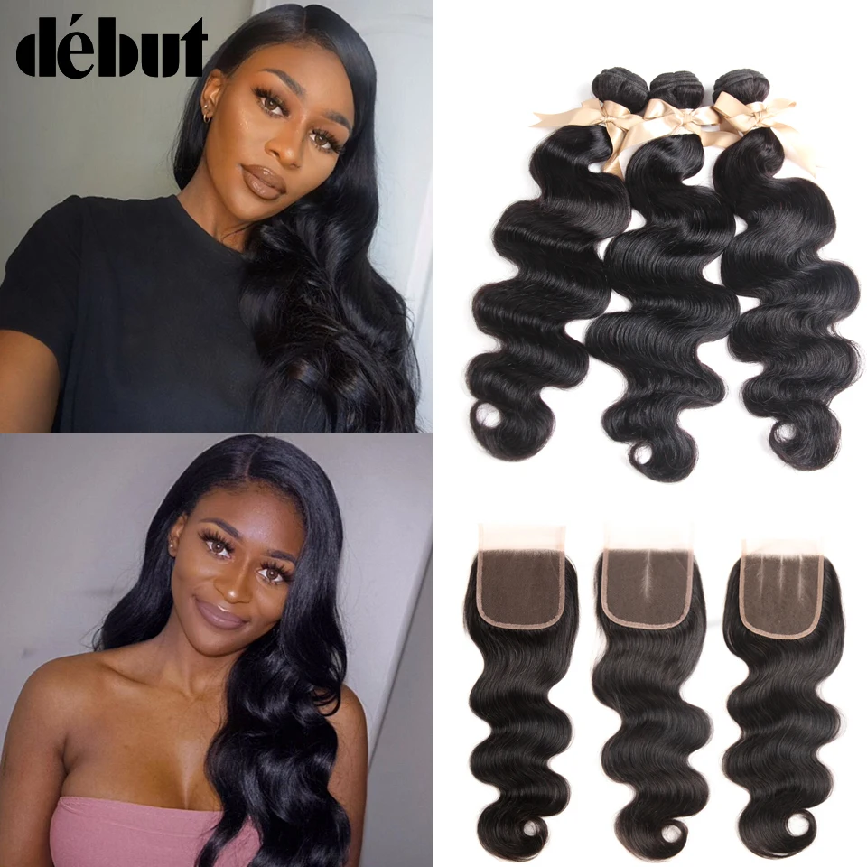 

Debut Hair Body Wave Bundles With Closure Brazilian Hair Weave Bundles With Free Part Closure 100% Remy Human Hair Extension